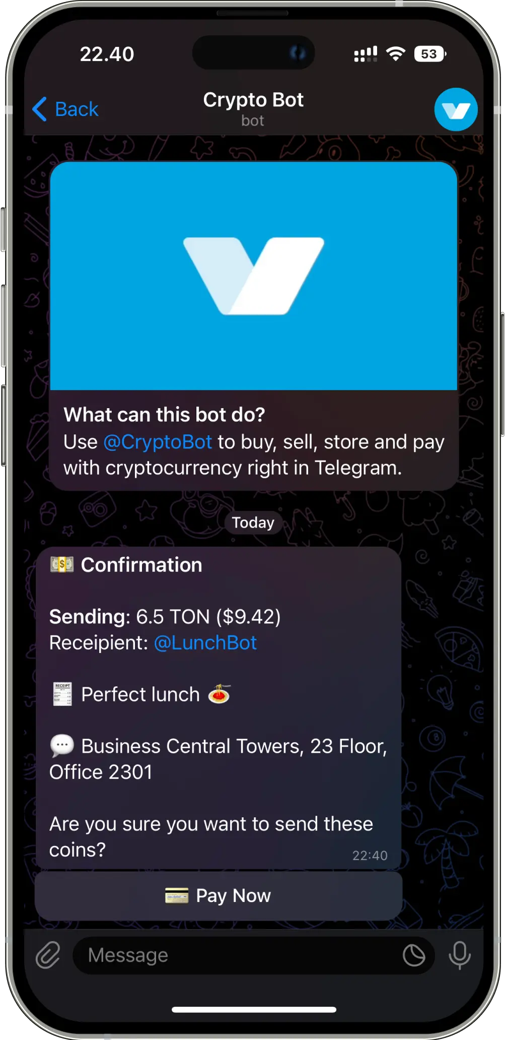 title image demonstration how to CryptoBot looks at iphone 15 pro